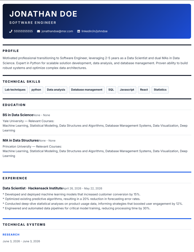 Software Engineering Resume ATS-friendly resume template image