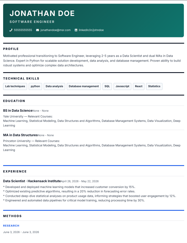 Research Resume ATS-friendly resume template image