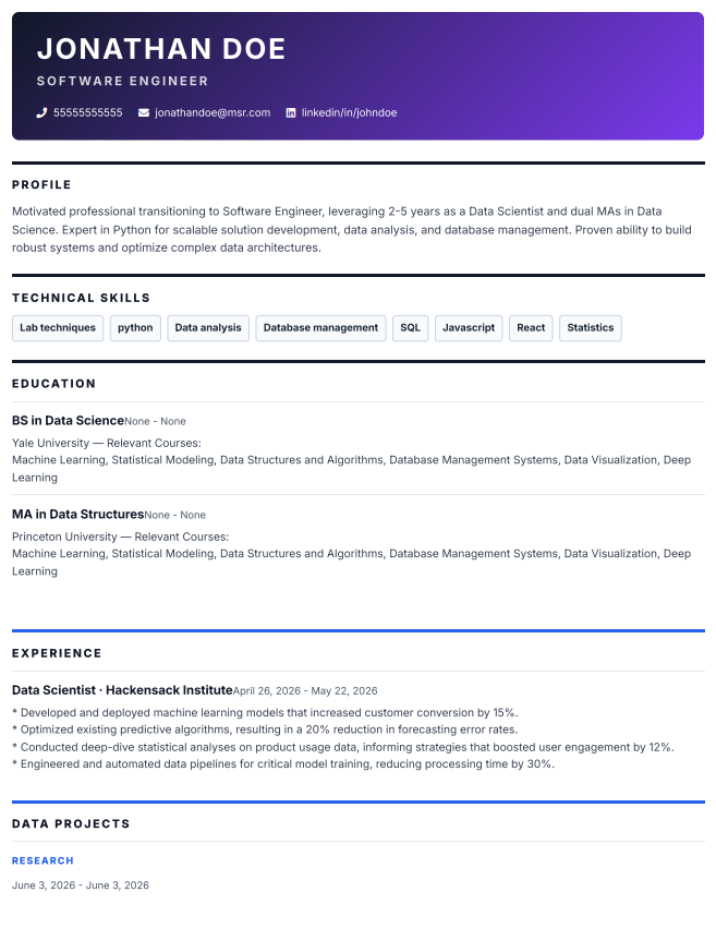 Data Science Resume ATS-friendly resume template image